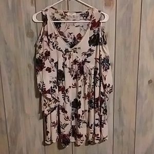 Umgee/flare short sleeve/cold shoulder/flower print/dress